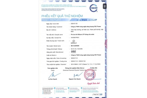 BKBATTECH ĐẠT 02 CHỨNG CHỈ THỬ NGHIỆM IEC QUỐC TẾ – KHẲNG ĐỊNH CHẤT LƯỢNG VÀ AN TOÀN PIN LƯU TRỮ BK-16.8HESS
